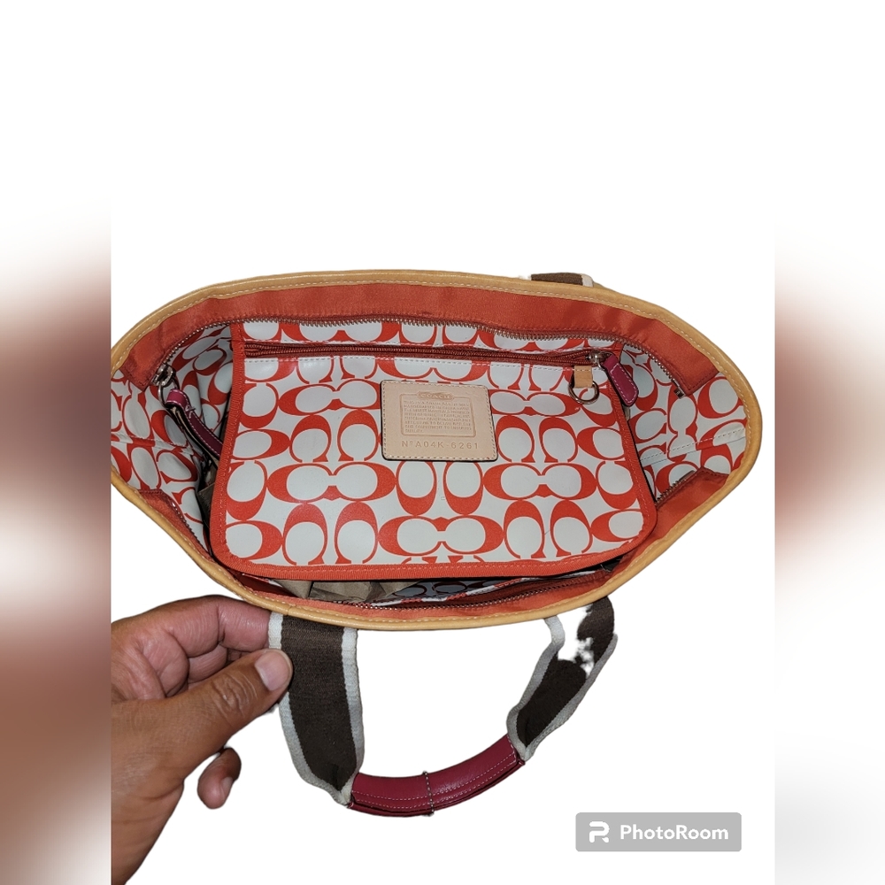 Coach Orange Tote Bag with Brown Straps EUC - Picture 3 of 5